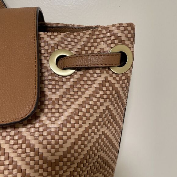 Michael Kors Junie Woven Leather Acorn Butternut Medium Leather Backpack - Picture 3 of 12